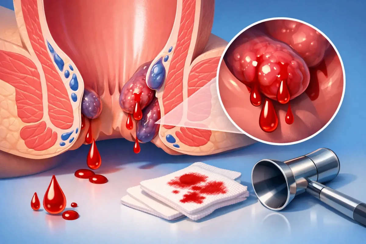 Illustration showing hemorrhoid discomfort and bleeding