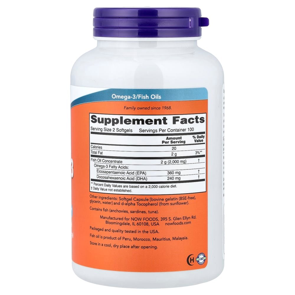 NOW Foods Omega-3 Fish Oil 1000 mg – 200 Softgels - Image 6