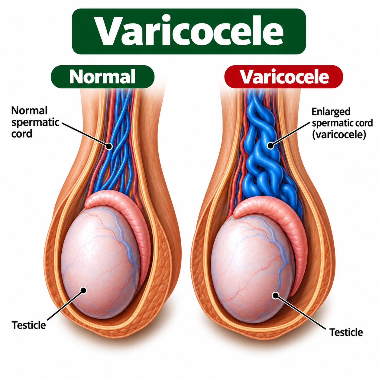 Normal testicle compared with varicocele